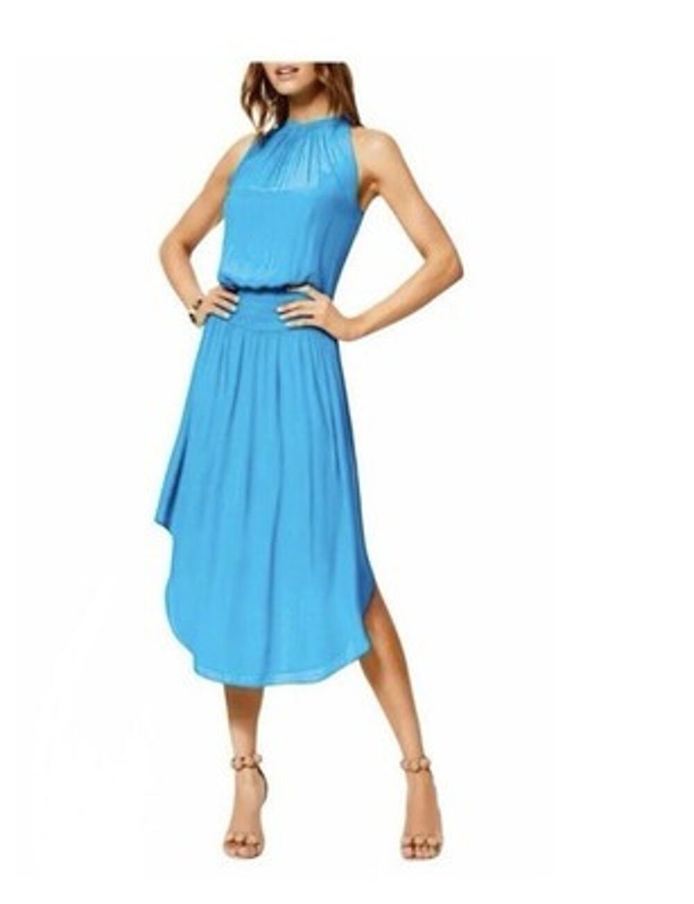 Ramy Brook Audrey Smocked Midi Dress Vivid Blue Turquoise Size Small EUC $425